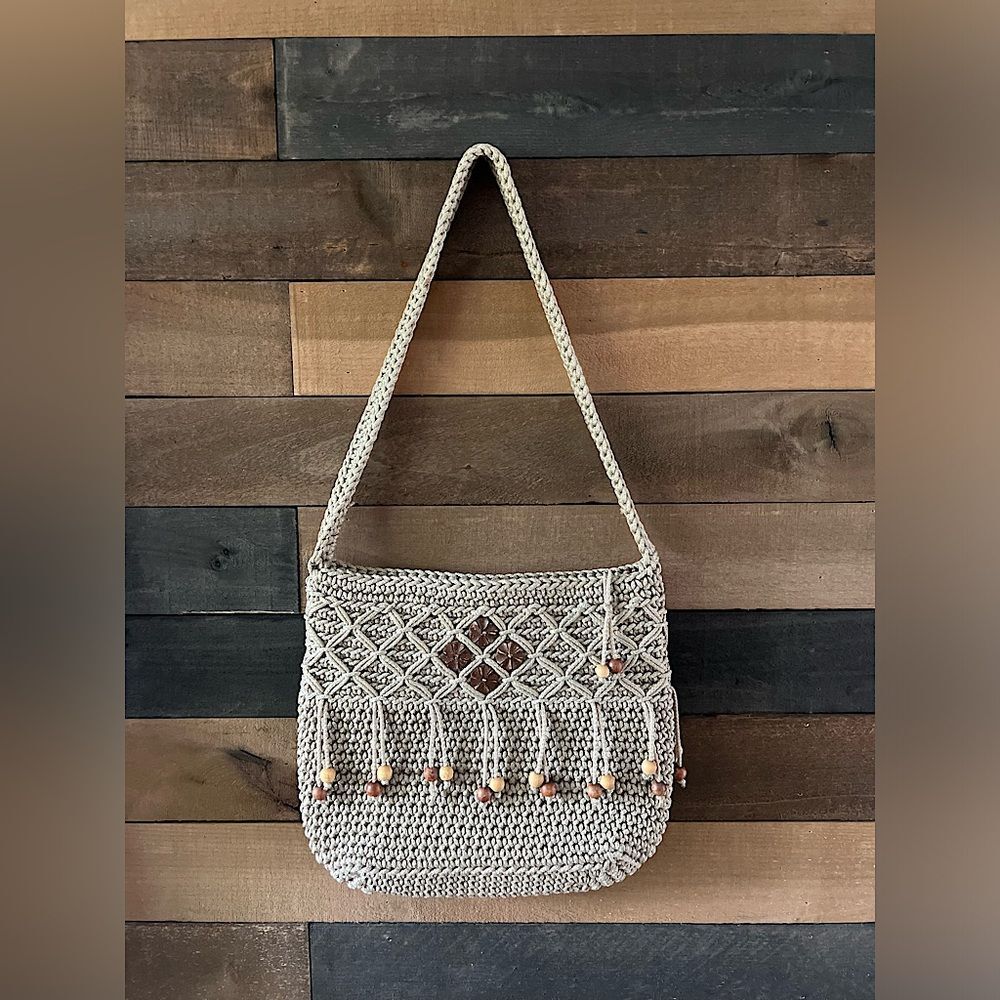 Y2K Boho Nylon Heavy Duty Beaded Tassel Crochet Jai Orginals Shoulder Bag Purse